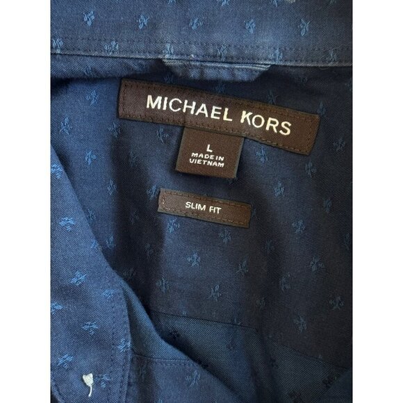 Michael Kors Slim Fit Cotton Short Sleeve Button Down Shirt Blue Mens Size Large - Picture 5 of 6